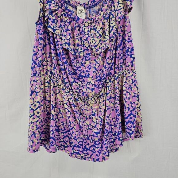 Sew In Love Plus Size Women's 2X Purple Blue Cream Feaux Button Front Blouse - Picture 2 of 5